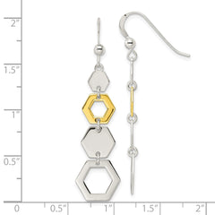 Yellow Gold-plated Sterling Silver Hexagon Dangle Earrings