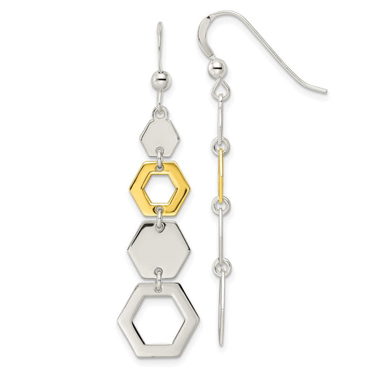 Yellow Gold-plated Sterling Silver Hexagon Dangle Earrings