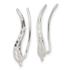 Sterling Silver Polished Wavy Leaf Dangle Earrings