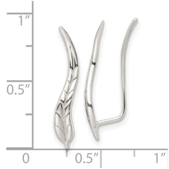 Sterling Silver Polished Wavy Leaf Dangle Earrings