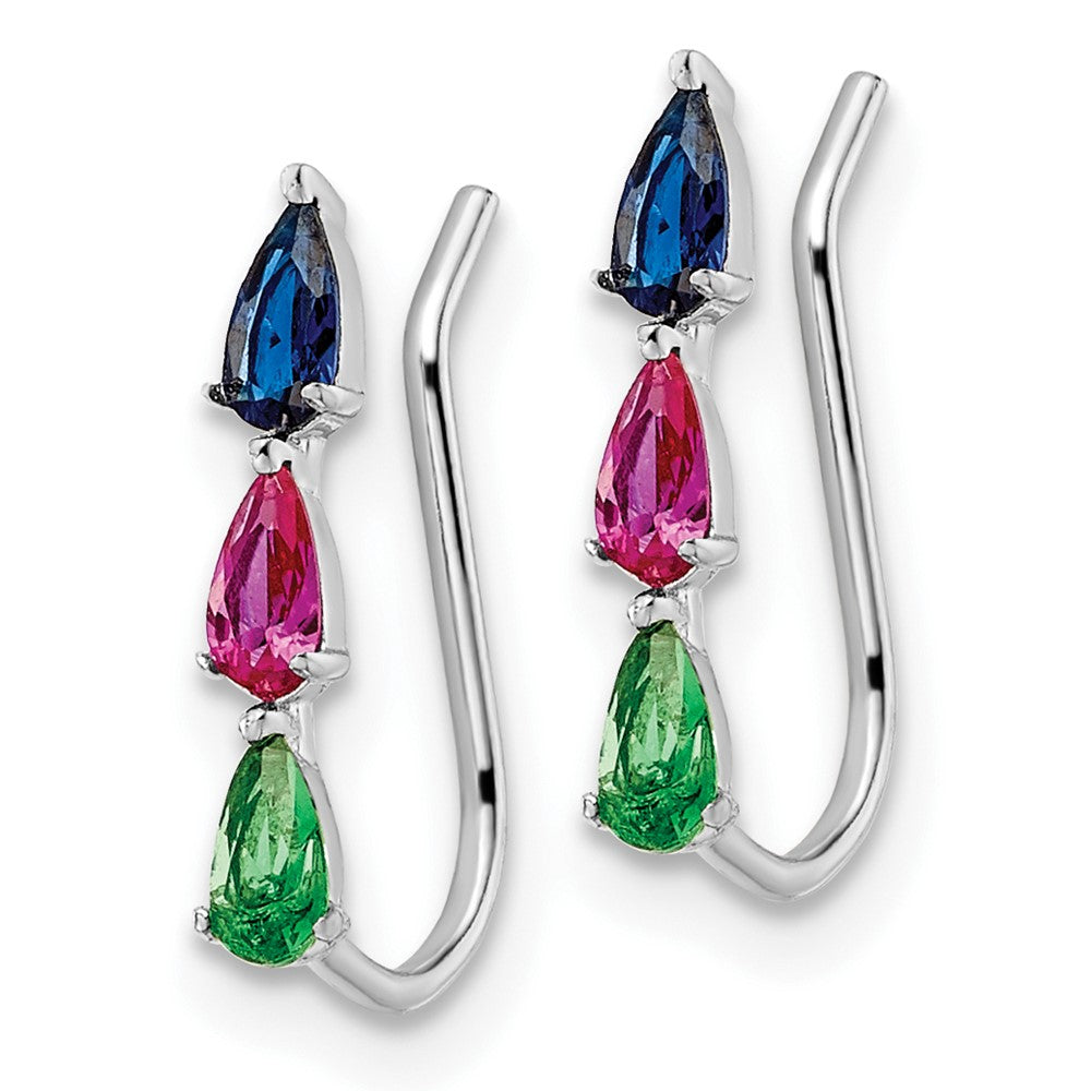 Rhodium-plated Sterling Silver Polished Multi-color CZ Earrings