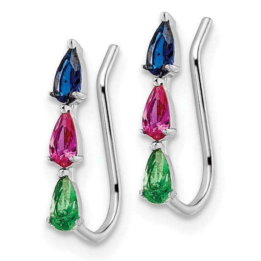 Rhodium-plated Sterling Silver Polished Multi-color CZ Earrings