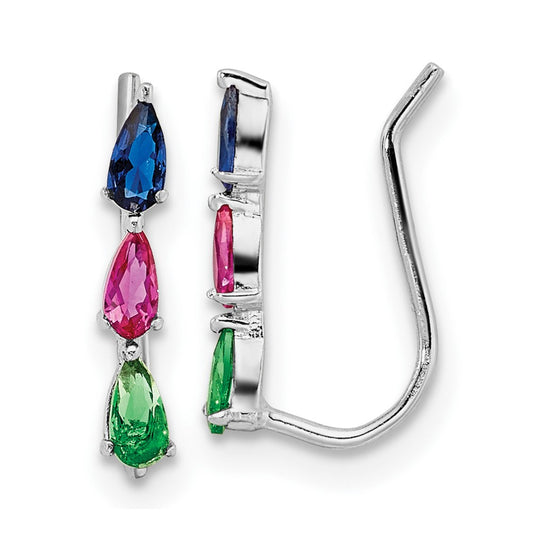Rhodium-plated Sterling Silver Polished Multi-color CZ Earrings