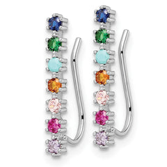 Rhodium-plated Sterling Silver Polished Multi-color CZ Earrings