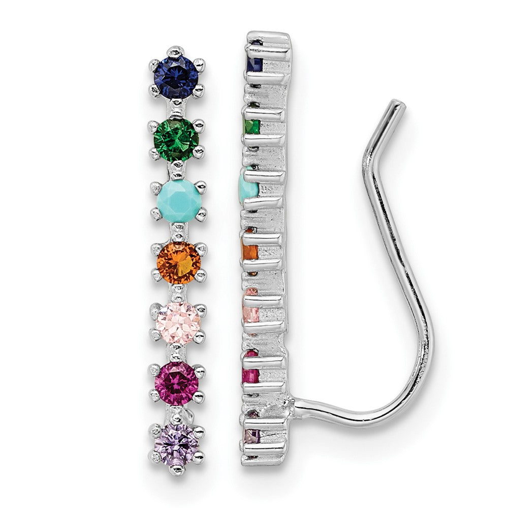 Rhodium-plated Sterling Silver Polished Multi-color CZ Earrings