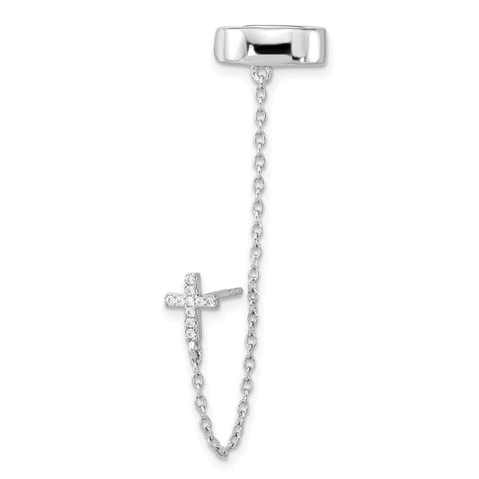 Sterling Silver CZ Cross Individual Post with 2" Cuff Earrings Ext. Chain