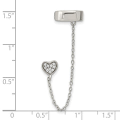 Sterling Silver CZ Heart Individual Post with 2" Cuff Earrings Ext. Chain