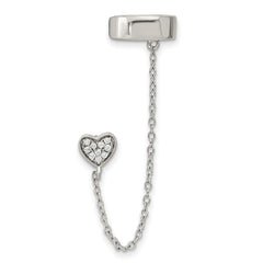 Sterling Silver CZ Heart Individual Post with 2" Cuff Earrings Ext. Chain