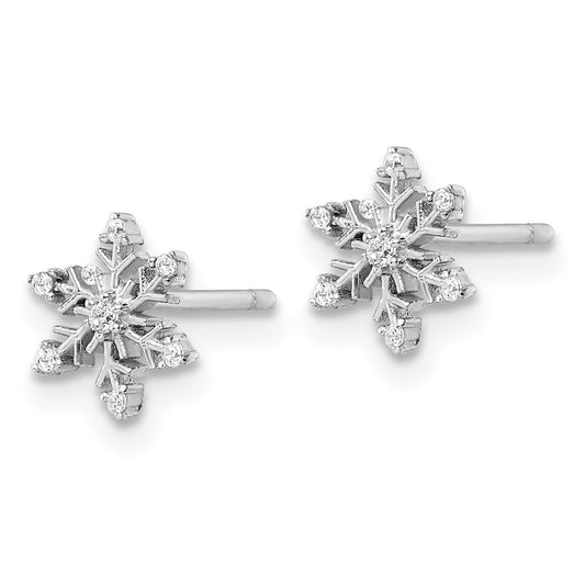 Rhodium-plated Sterling Silver Polished CZ Snowflake Earrings