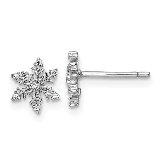 Rhodium-plated Sterling Silver Polished CZ Snowflake Earrings