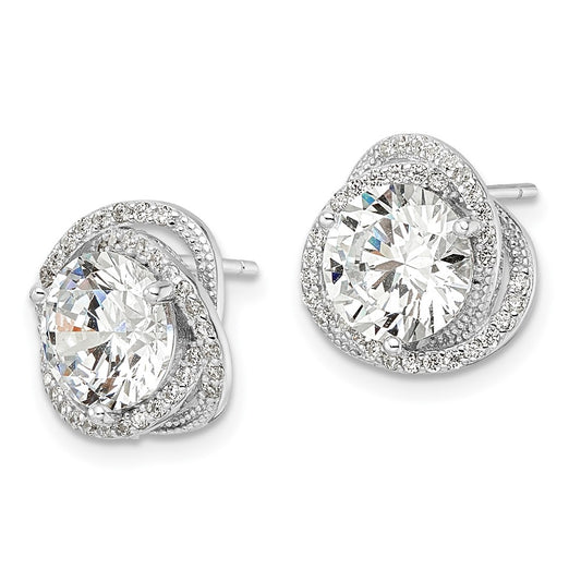 Rhodium-plated Sterling Silver Polished 12mm Round CZ Post Earrings