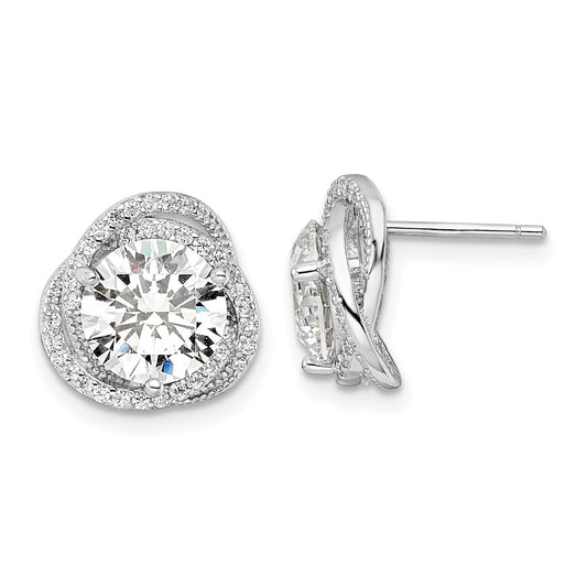 Rhodium-plated Sterling Silver Polished 12mm Round CZ Post Earrings