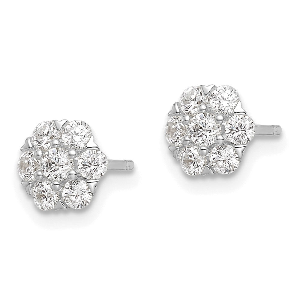 Sterling Silver Polished Rhodium-plated CZ Flower Post Earrings