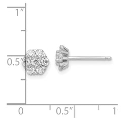 Sterling Silver Polished Rhodium-plated CZ Flower Post Earrings