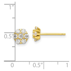 Sterling Silver Polished Gold-tone CZ Flower Post Earrings