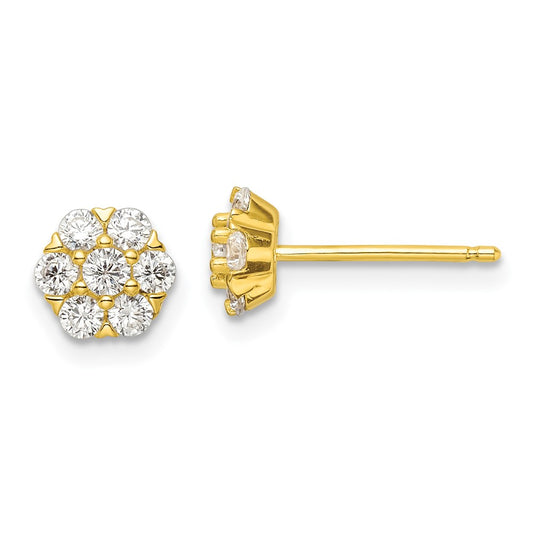 Sterling Silver Polished Gold-tone CZ Flower Post Earrings