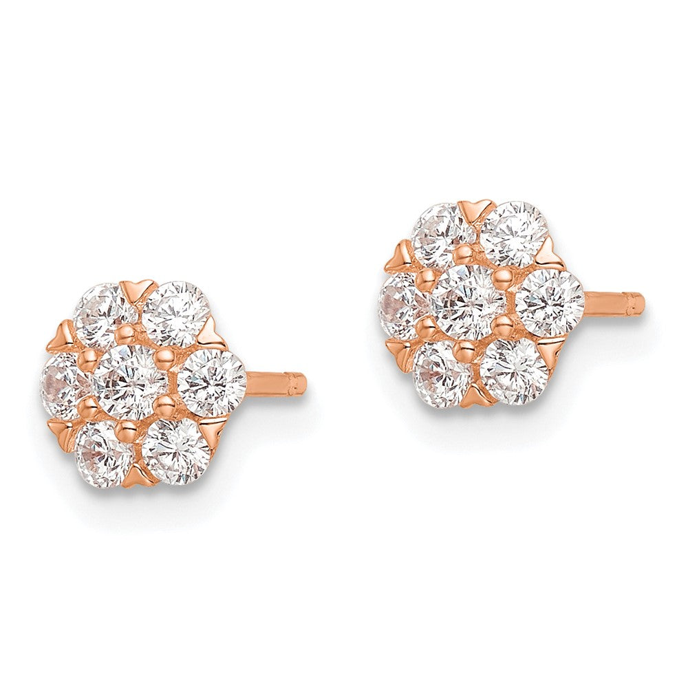 Sterling Silver Polished Rose-tone CZ Flower Post Earrings