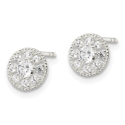 Sterling Silver CZ Circle Post Earrings