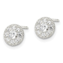 Sterling Silver CZ Circle Post Earrings