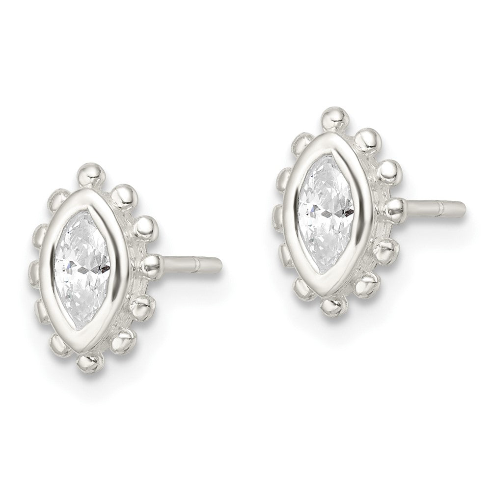 Sterling Silver Beaded Edge Marquise CZ Post Earrings