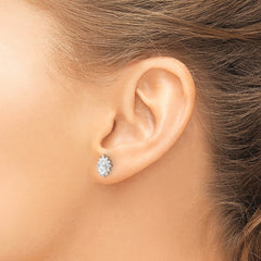 Sterling Silver Beaded Edge Marquise CZ Post Earrings