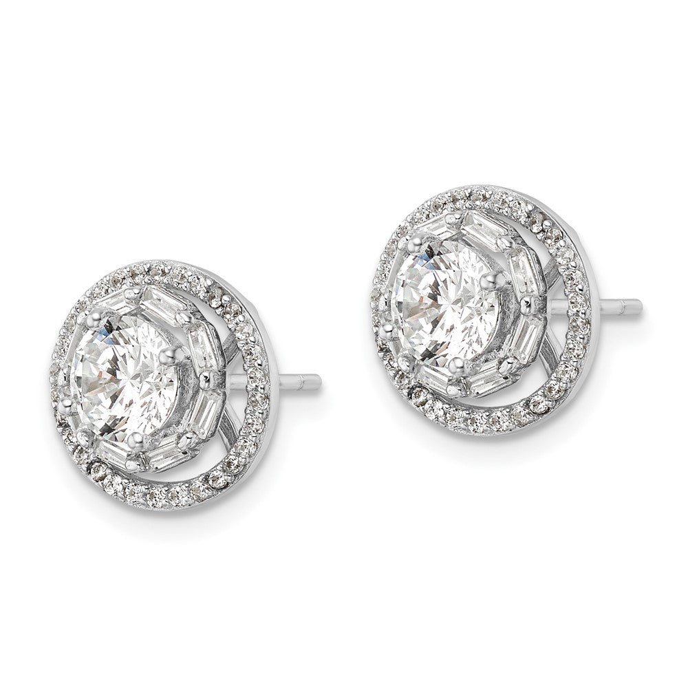 Sterling Silver Polished Rhodium-plated CZ 6mm Stud Earrings with Jackets