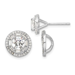 Sterling Silver Polished Rhodium-plated CZ 6mm Stud Earrings with Jackets