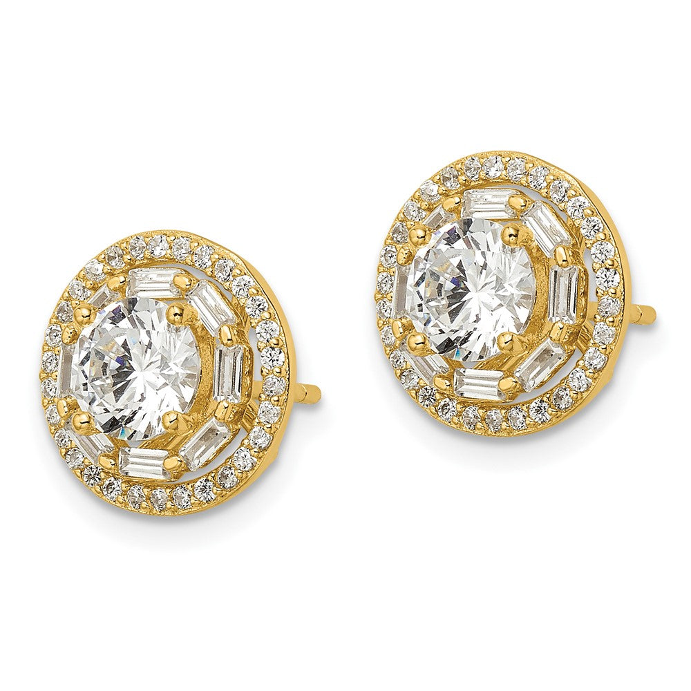 Sterling Silver Polished Gold-tone CZ 6mm Stud Earrings with Jackets