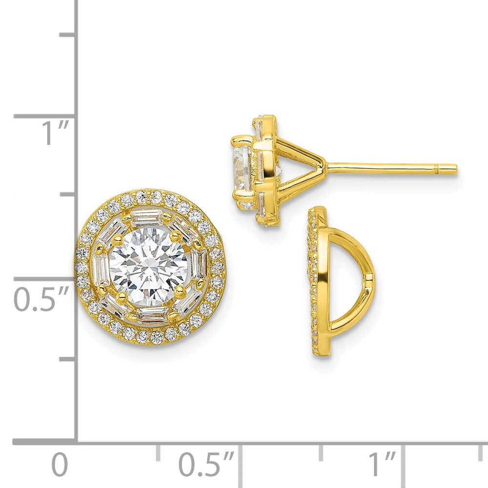 Sterling Silver Polished Gold-tone CZ 6mm Stud Earrings with Jackets