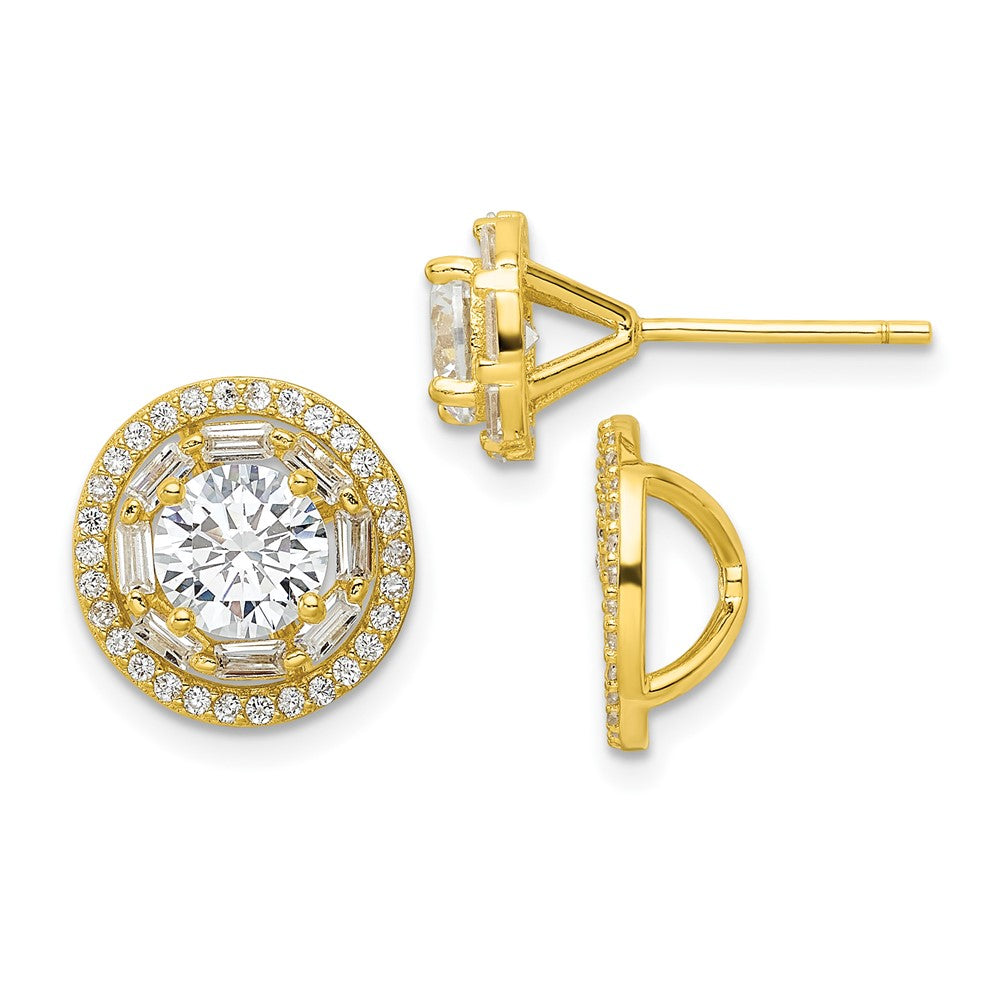 Sterling Silver Polished Gold-tone CZ 6mm Stud Earrings with Jackets