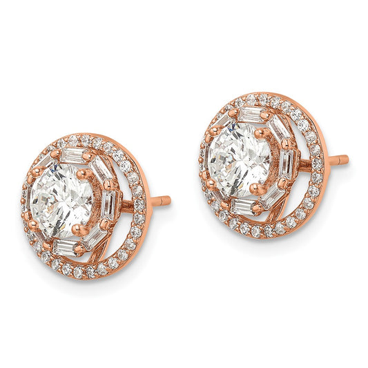 Sterling Silver Polished Rose-tone CZ 6mm Stud Earrings with Jackets