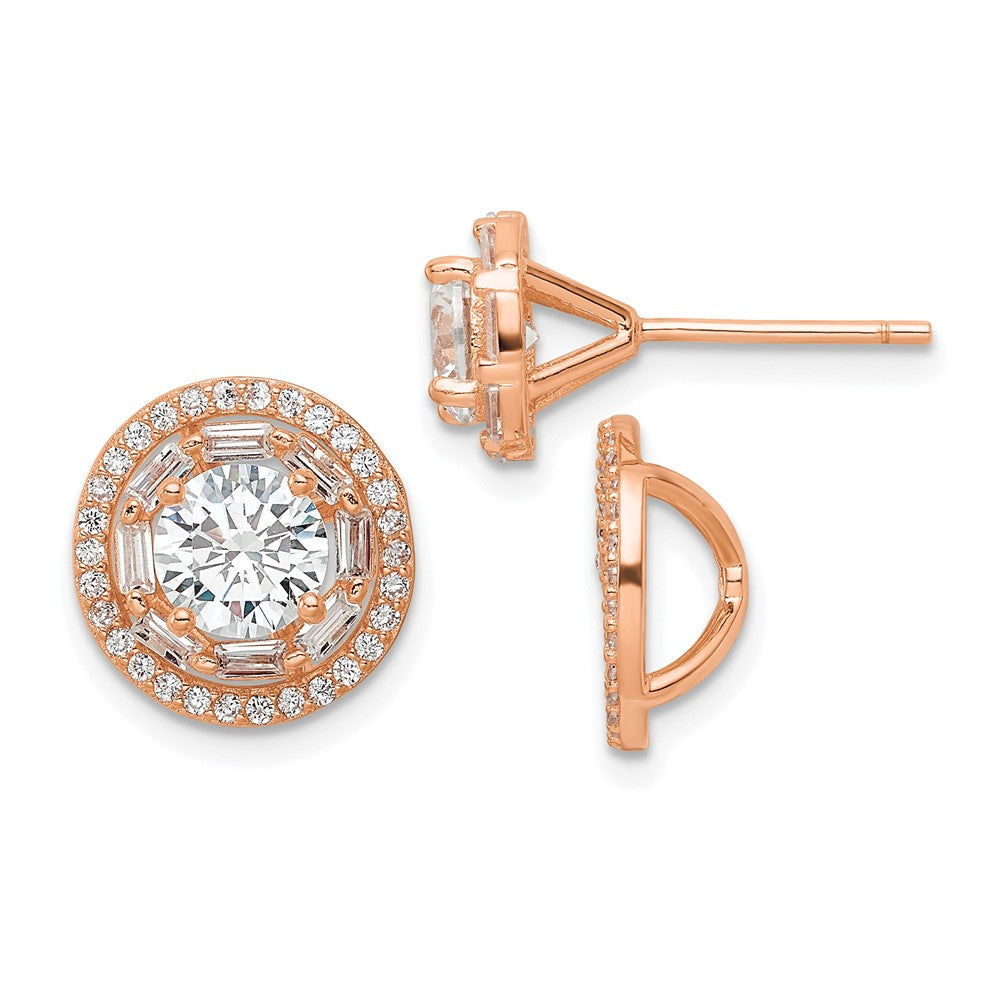 Sterling Silver Polished Rose-tone CZ 6mm Stud Earrings with Jackets