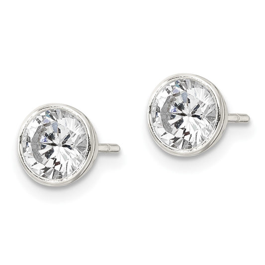 Sterling Silver Polished CZ Circle Post Earrings