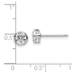 Sterling Silver Polished Rhodium-plated 5mm CZ Bezel Post Earrings
