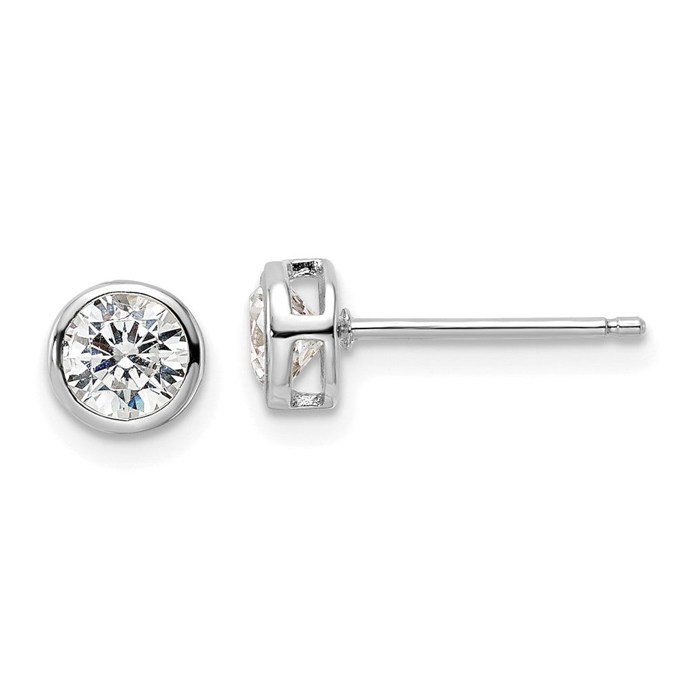 Sterling Silver Polished Rhodium-plated 5mm CZ Bezel Post Earrings
