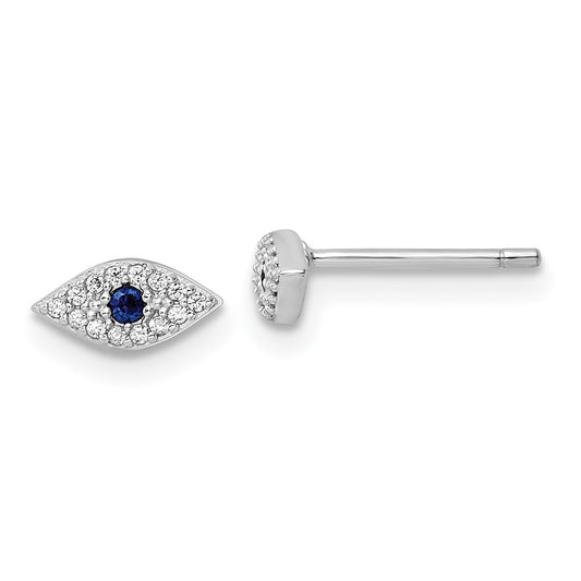 Rhodium-plated Sterling Silver Polished Blue & White CZ Eye Post Earrings