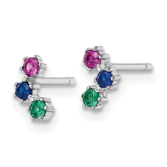 Rhodium-plated Sterling Silver Polished Multi-color CZ Post Earrings