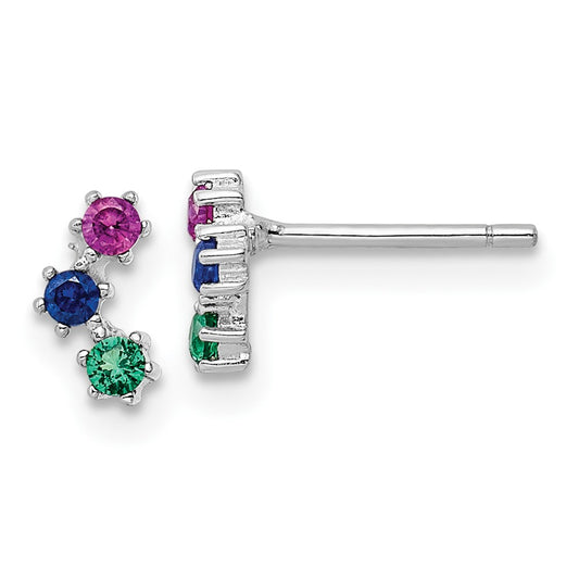 Rhodium-plated Sterling Silver Polished Multi-color CZ Post Earrings