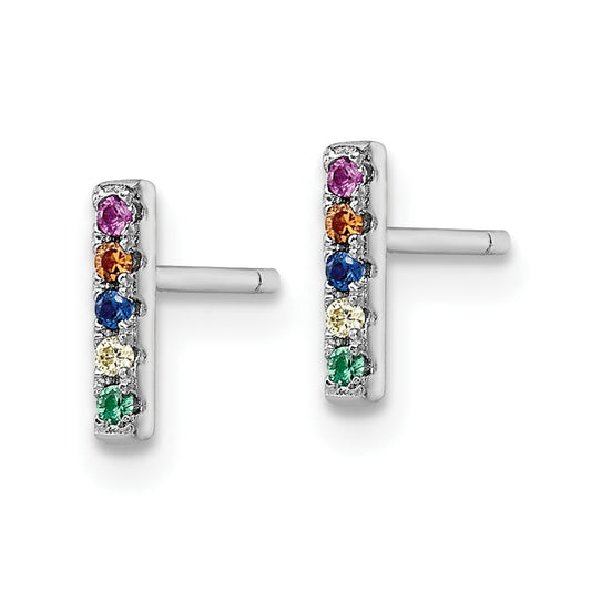 Rhodium-plated Sterling Silver Polished Multi-Color CZ Post Earrings