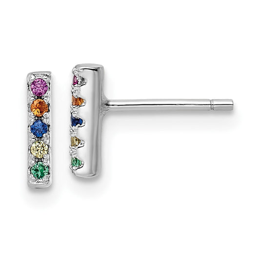 Rhodium-plated Sterling Silver Polished Multi-Color CZ Post Earrings