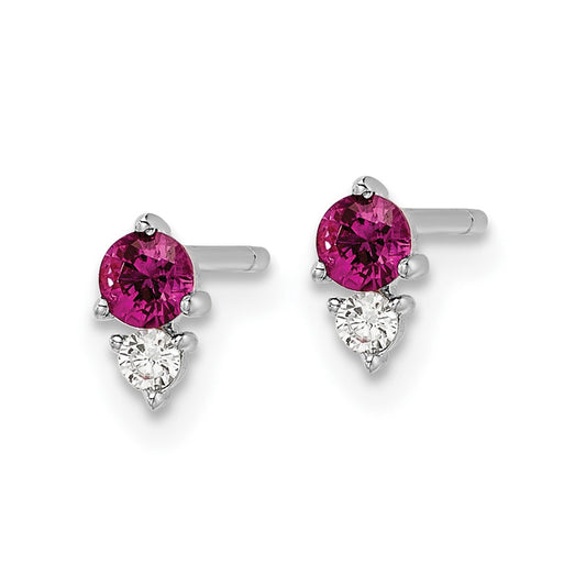 Rhodium-plated Sterling Silver Polished Red & White CZ Post Earrings