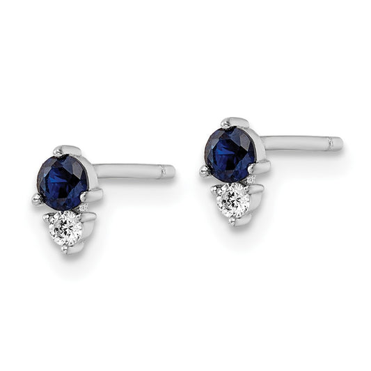 Rhodium-plated Sterling Silver Polished Blue & White CZ Post Earrings