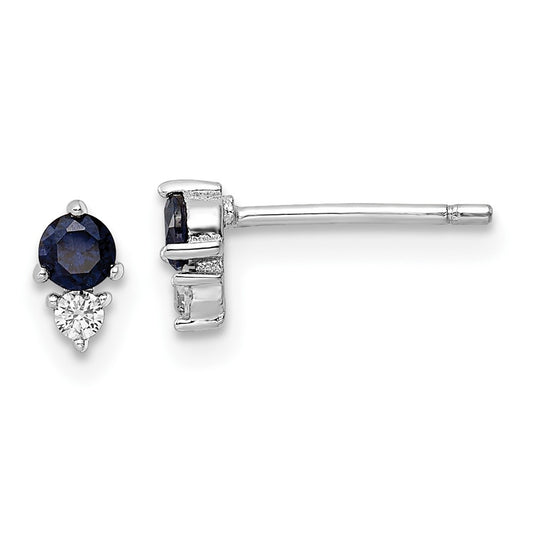 Rhodium-plated Sterling Silver Polished Blue & White CZ Post Earrings