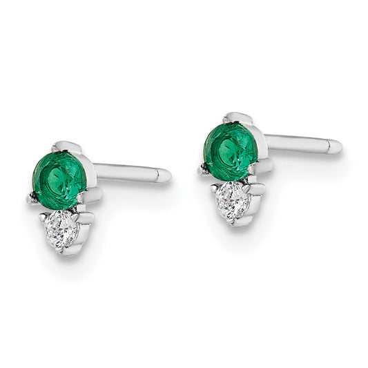 Rhodium-plated Sterling Silver Polished Green & White CZ Post Earrings