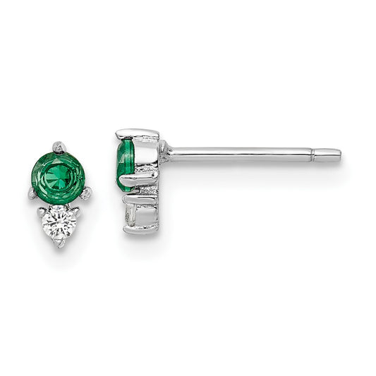 Rhodium-plated Sterling Silver Polished Green & White CZ Post Earrings