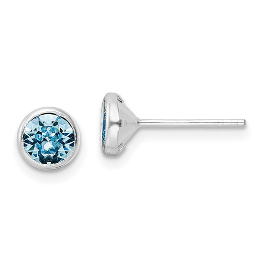 Rhodium-plated Silver Blue Crystal Bezel Post Earrings