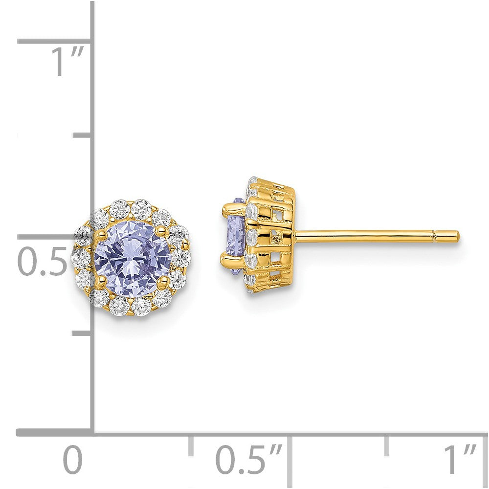 Yellow Gold-plated Sterling Silver Purple CZ Post Earrings