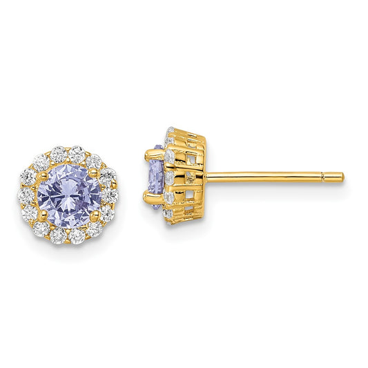 Yellow Gold-plated Sterling Silver Purple CZ Post Earrings