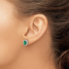 Sterling Silver Polished Rhodium-plated Green and Clear CZ Post Earrings