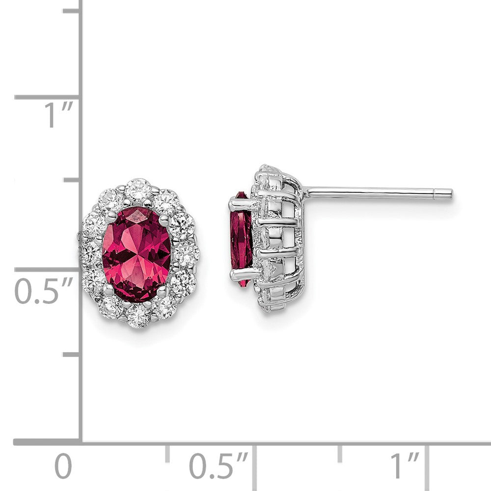 Sterling Silver Polished Rhodium-plated Red and Clear CZ Post Earrings